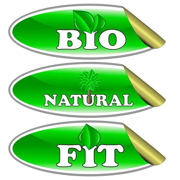 Vektor - bio, přírodní a fit nálepka — Stockový vektor