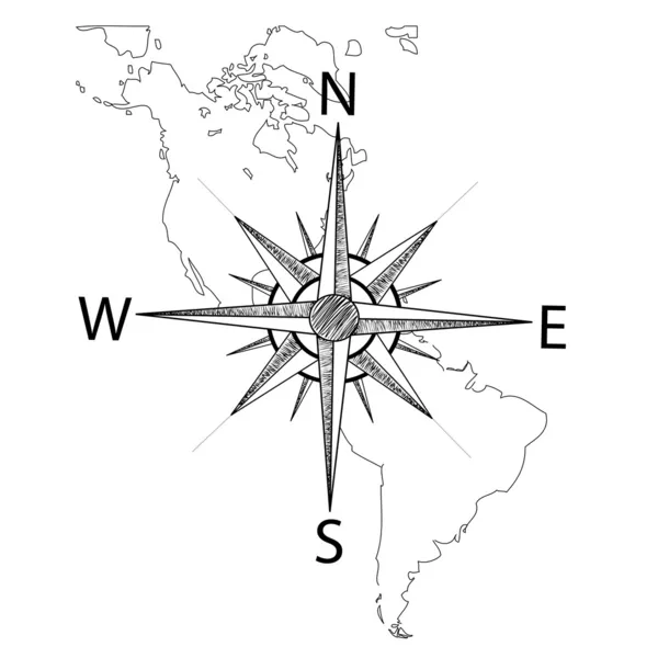 Vektorkompass auf der Karte von Amerika — Stockvektor