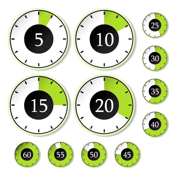 Vektorsatz grüner Zeitschaltuhren — Stockvektor