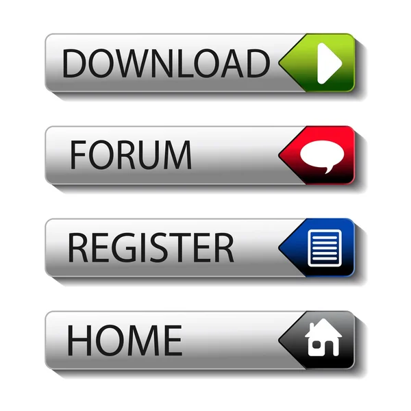 Vektor-Buttons - herunterladen, forum, registrieren, home — Stockvektor