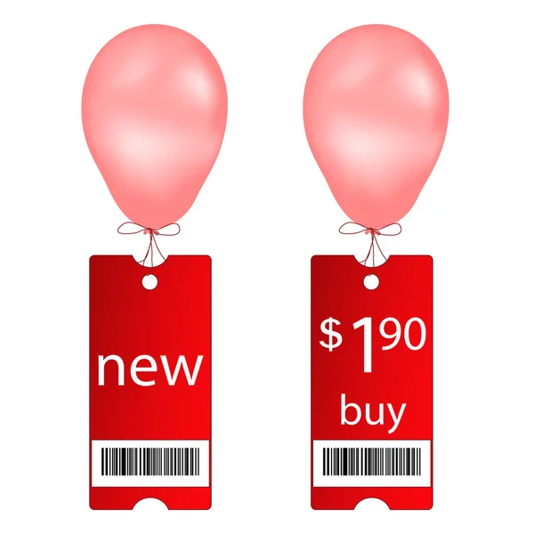 Νέο φορέα και Ετικέτες αγορά με μύγα μπαλόνι — Διανυσματικό Αρχείο