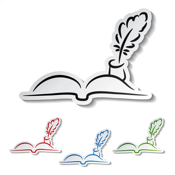 Plumas vectoriales con libro - iconos de comunicación — Vector de stock