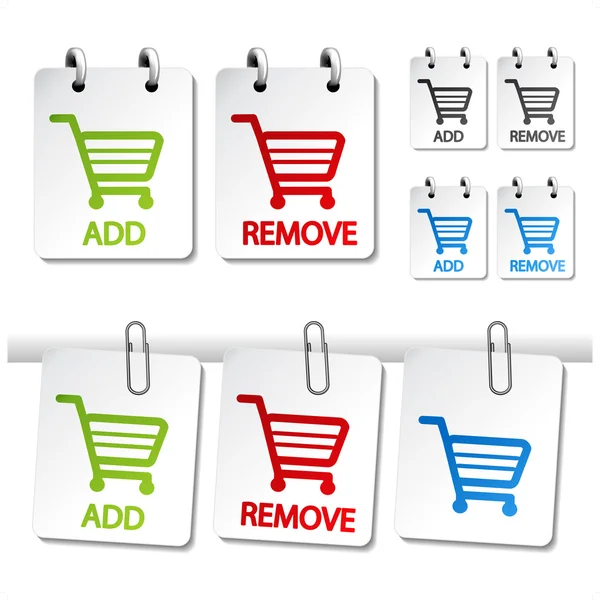 Vector add delete shopping cart item — Stock Vector