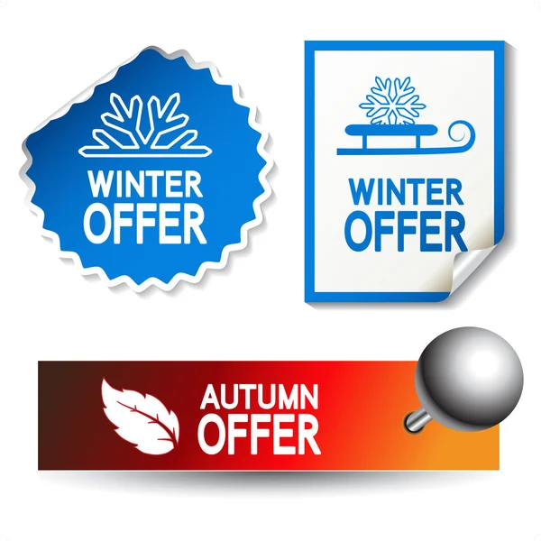 Vector autumn and winter offer stickers — Stock Vector