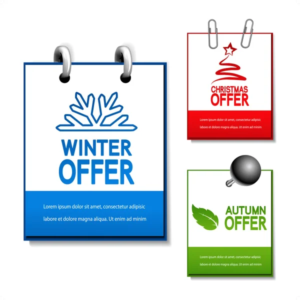 Vector autumn, winter and Christmas offer notepad — Stock Vector