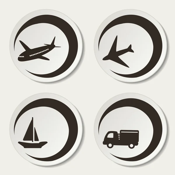 Vektorové přepravní symboly - auto, loď, letadlo — Stockový vektor