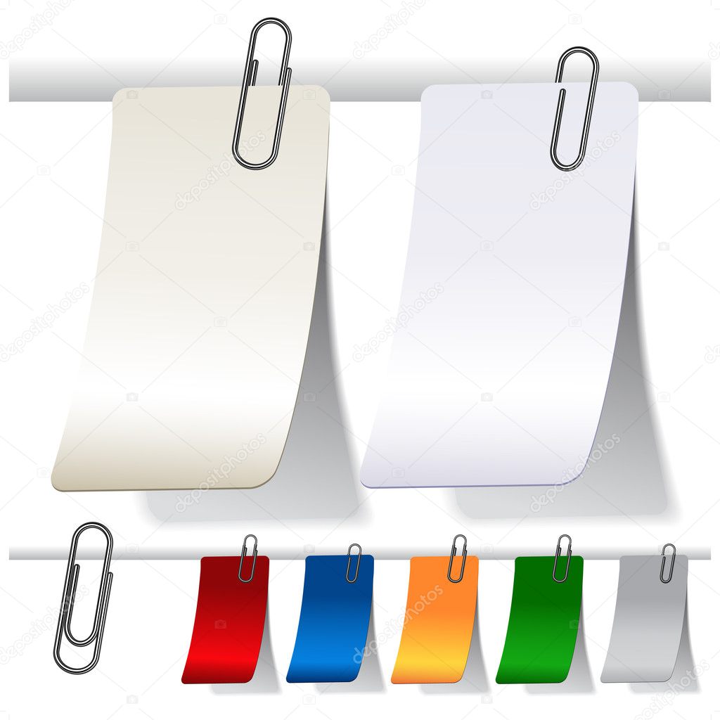 Vector blank curled labels with paperclips
