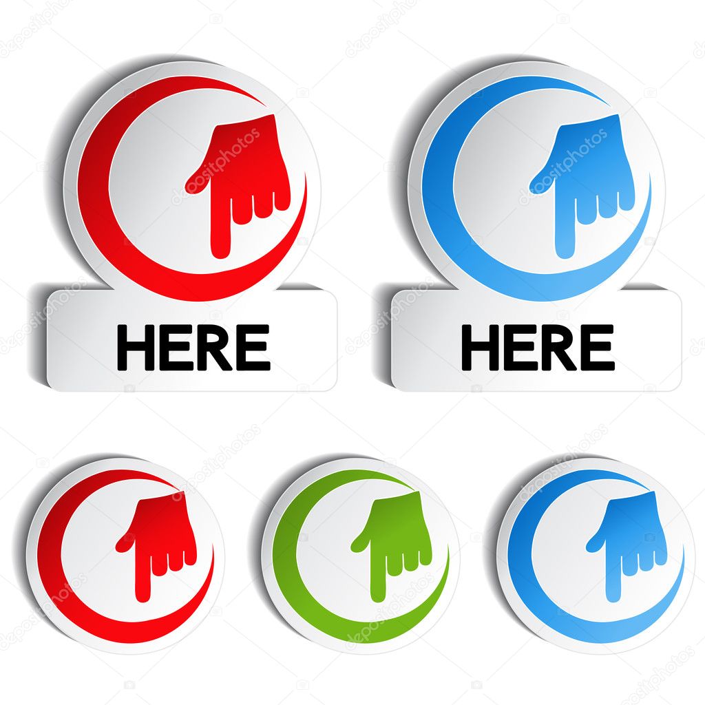 Vector pointer rounded stickers with gesture hand