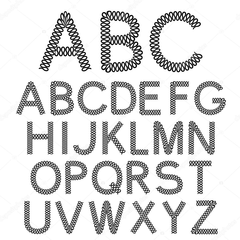 Vector black and white font alphabet