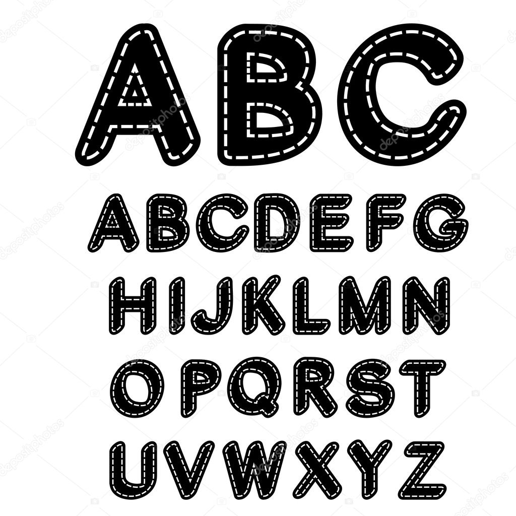 Vector black and white sewn font alphabet