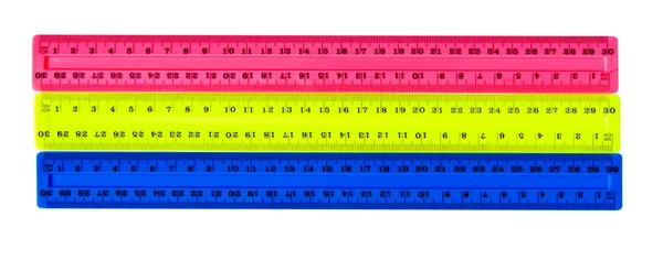Drie kleur plastic linialen — Stockfoto