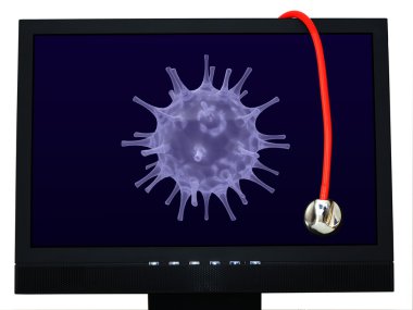 Diagnosing a virus attack on computer clipart