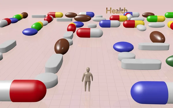 Strada per la salute attraverso labirinto di farmaci — Foto Stock