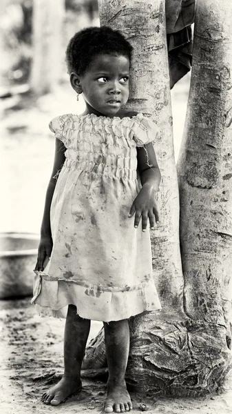 Une petite fille béninoise reste près de l'arbre — Photo