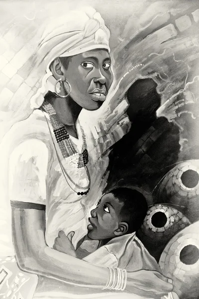 Grafitti 的一个加纳的母亲和她的孩子 — 图库照片