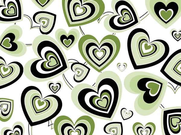 Gröna och svarta hjärtan hjärtan abstrakt — Stock vektor