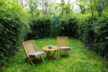 Garden chairs on the backyard clipart