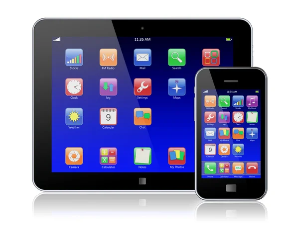 Tablet pc med mobiltelefon — Stockfoto