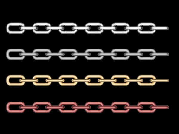 3d chains of different materials on a black background — Stock Photo, Image