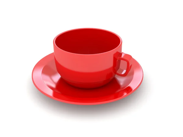 Изолированная красная чашка на красной тарелке — стоковое фото