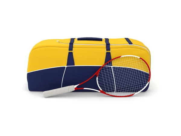 Теннисная сумка и ракетка — стоковое фото