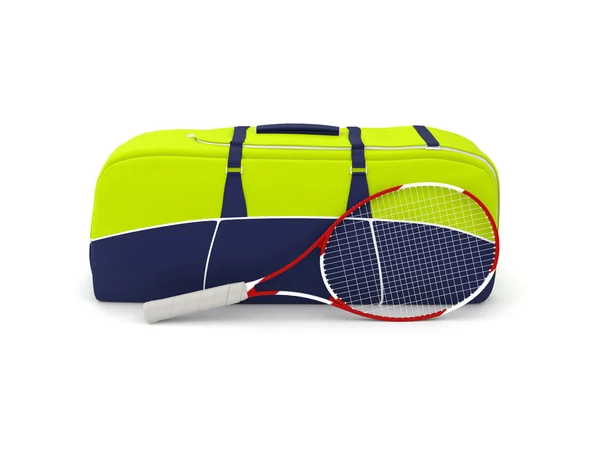 Изолированная теннисная сумка и ракетка — стоковое фото