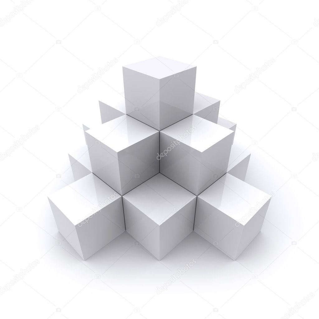 A pyramid made of white cubes