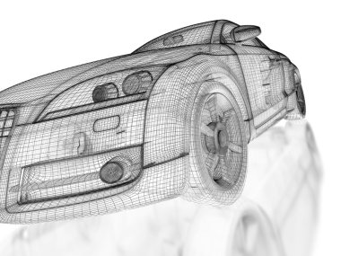 beyaz zemin üzerinde 3D araba modeli