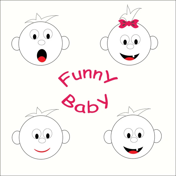 Four funny face of babies — Stock Vector