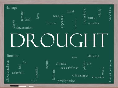 Drought Word Cloud Concept on a Blackboard clipart