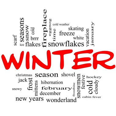 Winter Word Cloud Concept in Red Caps clipart