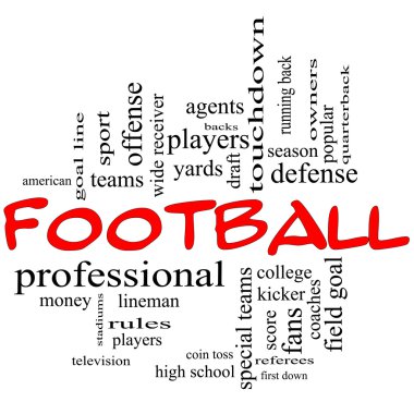 Football Word Cloud Concept in red caps clipart