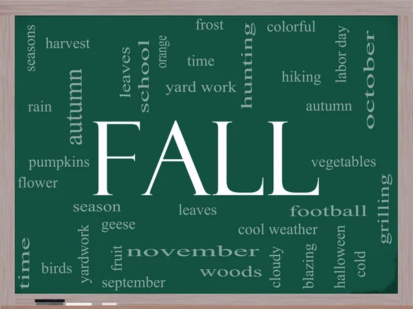 Herfst of najaar woord wolk concept op een schoolbord — Stockfoto