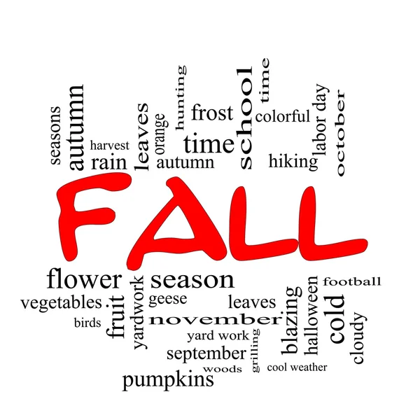 Fall or Autumn Word Cloud Concept in Red Caps — Stock Photo, Image