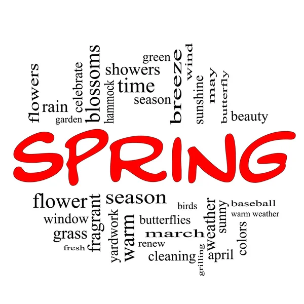 Spring Word Cloud Concept in Red Caps — Stock Photo, Image