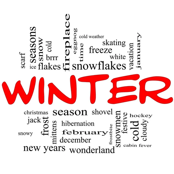 Winter woord wolk concept in rode hoofdletters — Stockfoto
