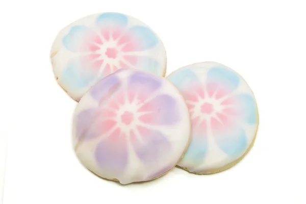 Trzy pliki cookie różowy i niebieski — Zdjęcie stockowe
