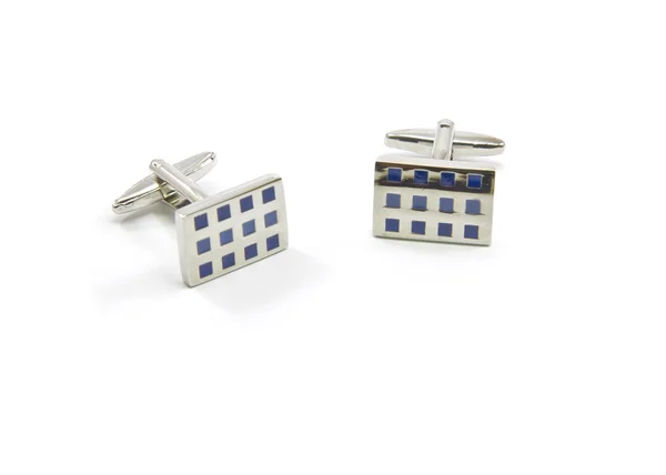 stock image Silver and blue checkered cuff links