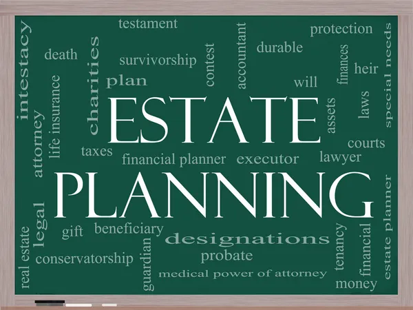 Estate planning woord wolk concept op een schoolbord — Stockfoto