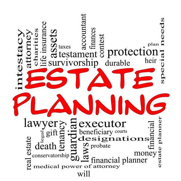 Estate Planning Word Cloud Concept in Red Caps — Stock Photo, Image