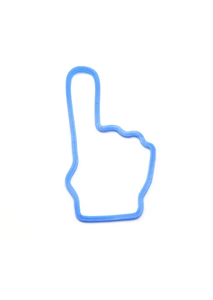 Blaues Gummiband Umriss einer Hand mit erhobenem Finger — Stockfoto