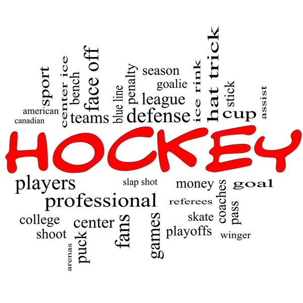 Hockey ordet moln koncept i röda klotter — Stockfoto