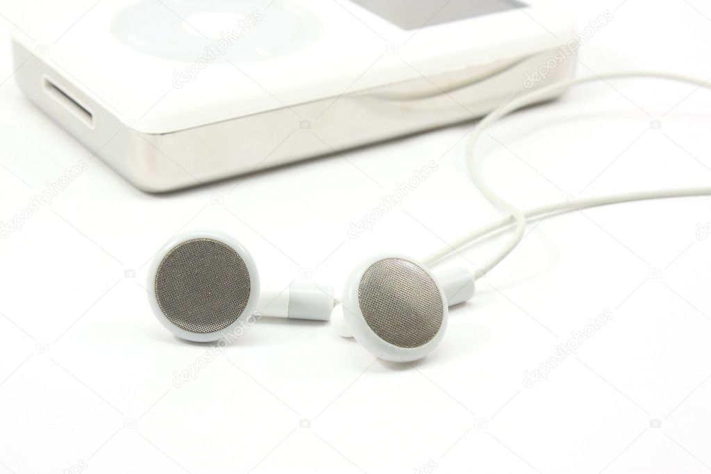 Earbuds next to MP3 Player