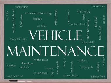 Vehicle Maintenance Word Cloud Concept on a Blackboard clipart