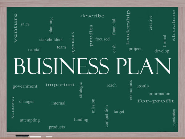 Business Plan Word Cloud Concept on a Blackboard