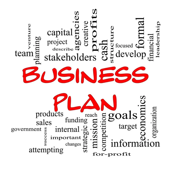Gorras rojas business plan palabra nube concepto — Foto de Stock