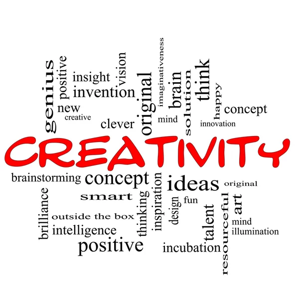 Kreativitás szó felhő fogalmát piros-fekete — Stock Fotó
