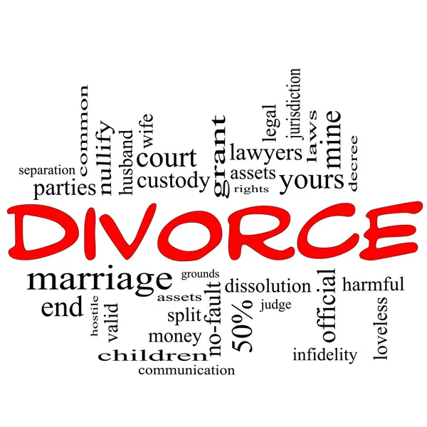 離婚の単語雲概念 (フリーハンド) 赤 — ストック写真