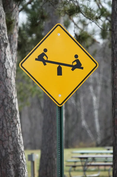 Caution Children at Play Teeter Totter Sign — Stock Photo, Image
