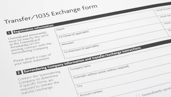 Sección 1035 Formulario de papel de intercambio — Foto de Stock